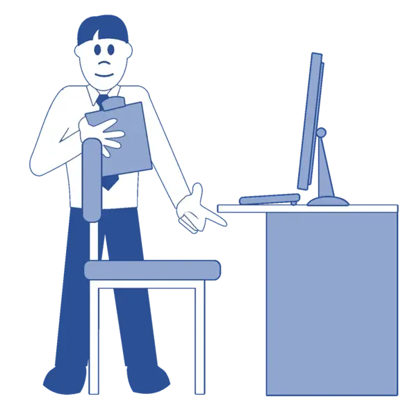 DSE Regulations helping an office worker to use his desk and monitor safely DSE Regulations helping an office worker to use his desk and monitor safely